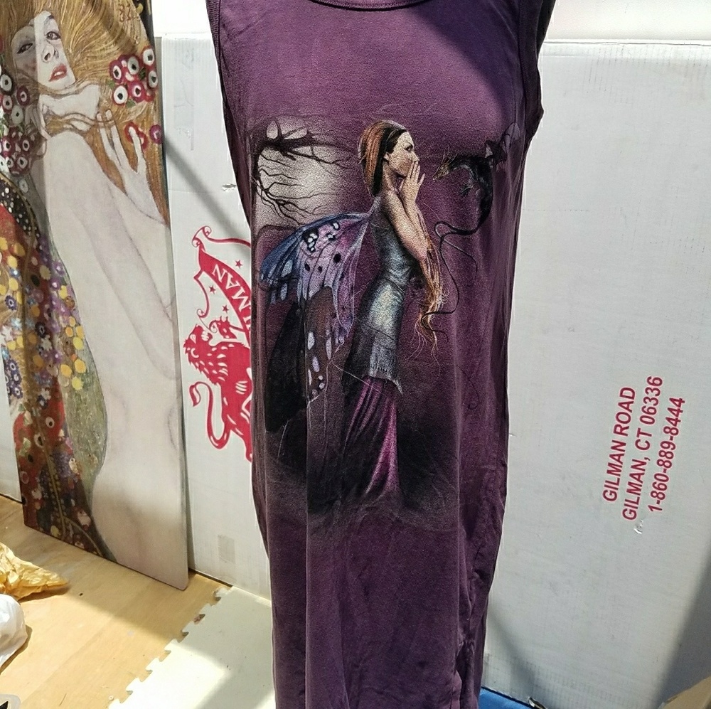 Maxi 100% cotton dress with fairy & baby dragon